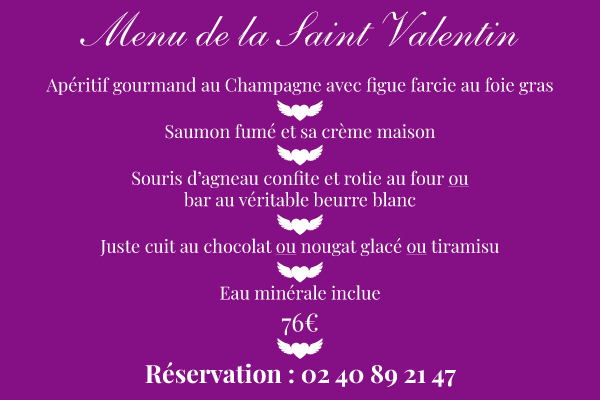 Menu de la Saint Valentin au restaurant La Souris d'Agneau à Nantes